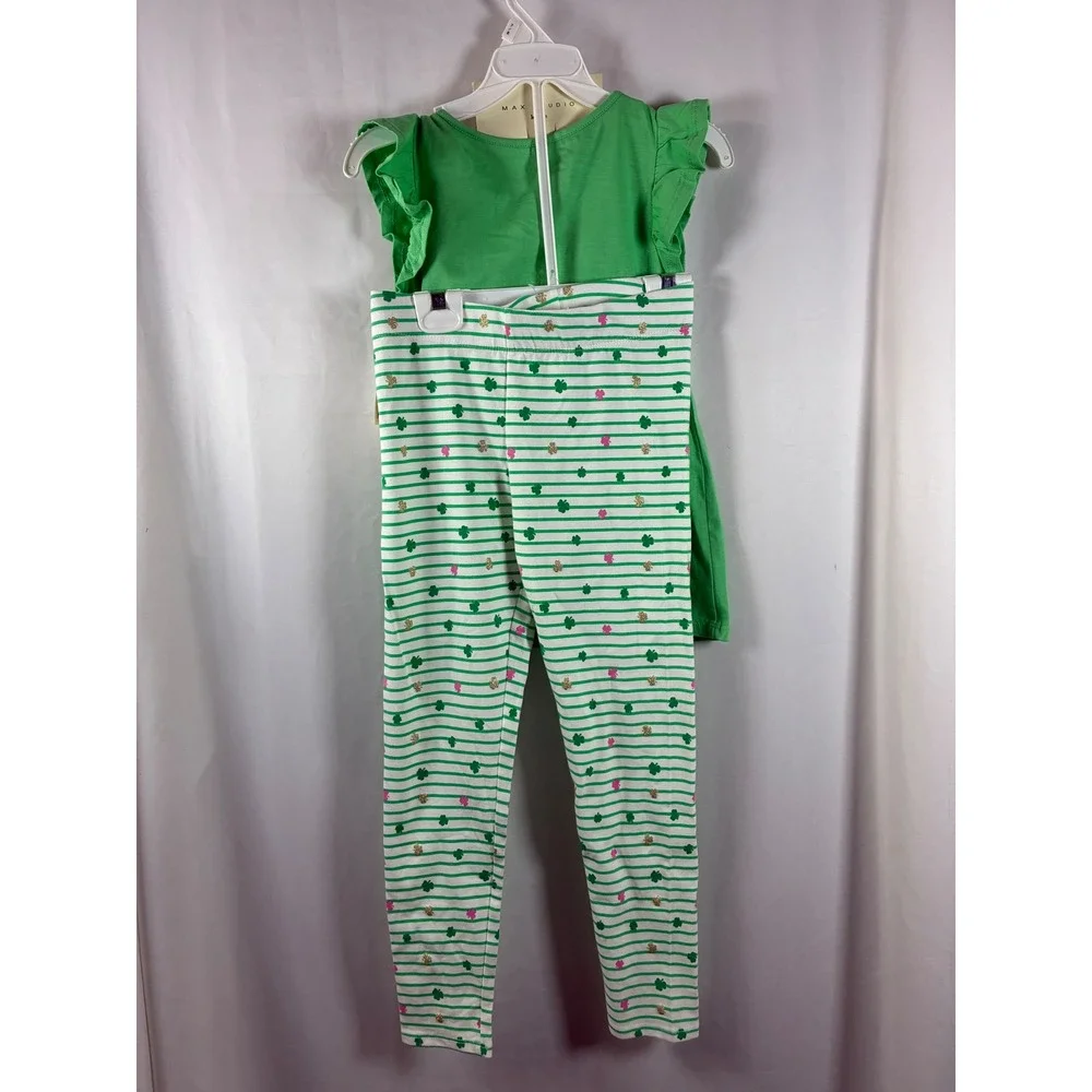 Max Studio Kids Girls Green Sequin Clover Top Leggings Set St‎ Patricks Day 7/8